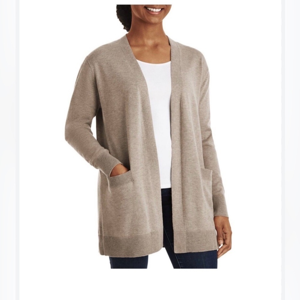 Cashmere & Wool Blend Open Cardigan Beige Size Small. Toasted Heather.